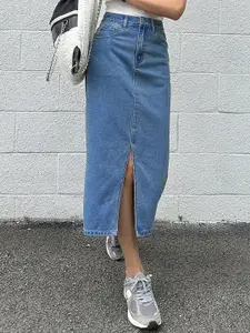 AAHWAN  High Waist Front Slit Maxi Straight Skirt