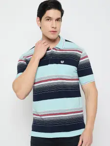 Duke Men Striped Polo Collar Cotton T-shirt