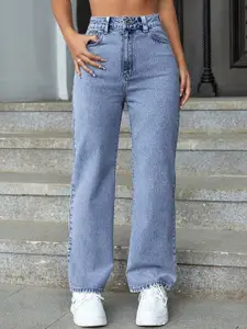 DressBerry Women Comfort Straight Fit High-Rise Light Fade Acid Wash Stretchable Jeans