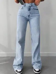 DressBerry Women Comfort Straight Fit High-Rise Light Fade Acid Wash Stretchable Jeans