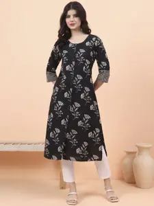 ARAVALII Floral Printed Cotton A-lIne Kurta