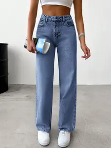 DressBerry Women Comfort Straight Fit High-Rise Light Fade Acid Wash Stretchable Jeans