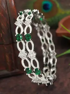 Anouk Set Of 2 Silver-Plated American Diamond Studded Bangles