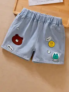 YK Girls Humour and Comic Washed Cotton Denim Shorts