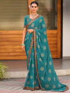 Satrani Printed Pure Georgette Mirror Work Bandhani Saree