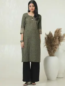 Soch Bandhani Printed Cotton Notch Neck Straight Kurta