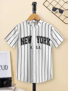 INCLUD Boys Mandarin Collar Vertical Striped Casual Shirt