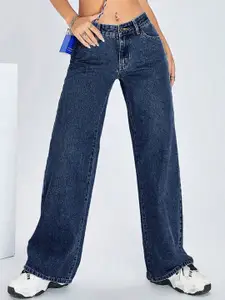 DressBerry Women Cotton Straight Fit High-Rise Light Fade Acid Wash Stretchable Jeans