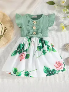 INCLUD Kids-Girls Floral Print Flared Sleeve Fit & Flare Dress