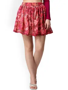Moda Rapido Women Floral Print Above Knee Flared Skirt