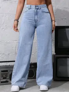 DressBerry Women Comfort Straight Fit High-Rise Light Fade Acid Wash Stretchable Jeans