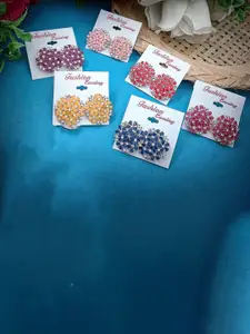 DIVASTRI Set Of 6 Gold-Plated Artificial Stones Studded Floral Shaped Studs