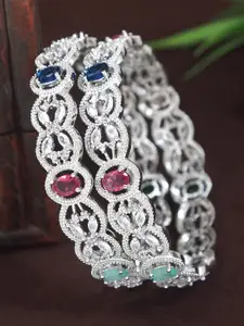 Anouk Set Of 2 Silver-Plated American Diamond Studded Bangles