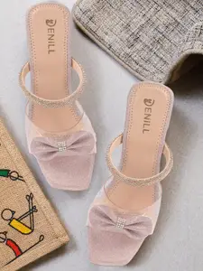 Denill Women Peach Open Back Block Sandals Heels