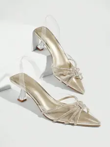 PURPLEHUNT Women Embellished PU Pointed Toe Slim Heel