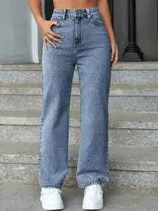 DressBerry Women Comfort Straight Fit High-Rise Light Fade Acid Wash Stretchable Jeans