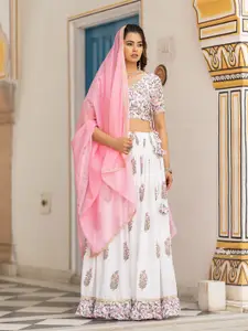 DIVASTRI Printed Semi-Stitched Lehenga & Unstitched Blouse With Dupatta