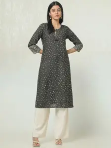 Soch Bandhani Printed Notch Neck Thread Work Kurta