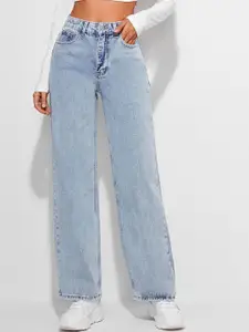 DressBerry Women Comfort Straight Fit High-Rise Light Fade Acid Wash Stretchable Jeans