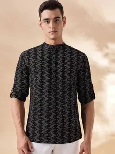 Anouk Geometric Printed mandarin Collar Cotton Short Kurta