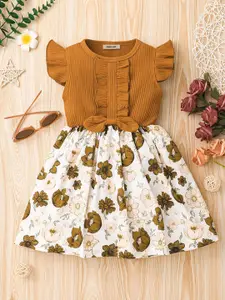 INCLUD Girls Floral Print Flared Sleeve Fit & Flare Dress