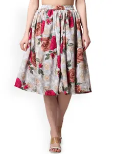 Moda Rapido Women Printed Pleated Midi Flared Skirt