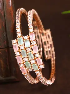 Anouk Set Of 2 Rose Gold-Plated American Diamond Studded Bangles