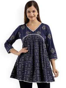 DMP FASHION Ethnic Motifs Printed V-Neck Pure Cotton Empire A-Line Kurti