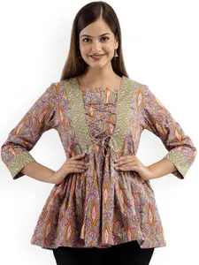 DMP FASHION Paisley Printed Pure Cotton Square Neck Peplum Kurti