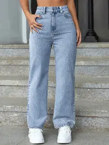 DressBerry Women Comfort Straight Fit High-Rise Light Fade Acid Wash Stretchable Jeans