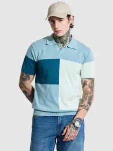 Snitch Men Colourblocked Polo Collar Cotton Slim Fit T-shirt