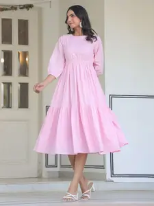 Janasya Women Solid Fit & Flare Midi Dress