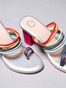 Dhaga Women Multicolor Striped Block Heels