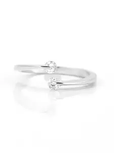 SWASHAA Silver-Plated Stainless Steel Cubic Zirconia Studded Evan Solitaire Ring