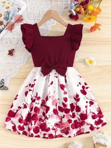 INCLUD  Kids-Girls Floral Print Flared Sleeve Fit & Flare Dress