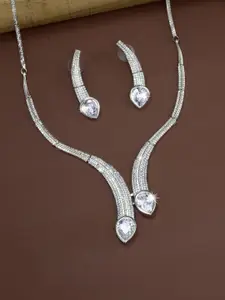 PRIVIU Sliver-Plated American Diamond Studded Necklace And Earrings
