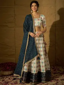 SHRINGARINI Ethnic Motifs Printed Satin Stitched Lehenga & Unstitched Blouse With Dupatta
