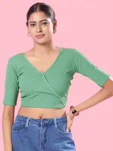 VAMAS - THE DESIGNER BLOUSES Ribbed Fitted Crop Top