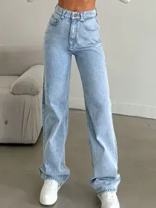 DressBerry Women Comfort Straight Fit High-Rise Light Fade Acid Wash Stretchable Jeans