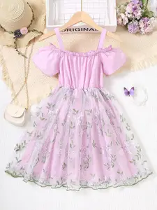 INCLUD Self Design Embroidered Fit & Flare Shoulder Straps Knee Length Dress