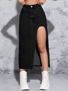 AAHWAN Women High Waist Front Slit Maxi Skirt