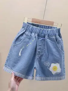 YK Girls Embellished Washed Denim Shorts