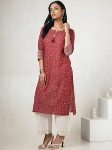 Soch Bandhani Printed Cotton Notch Neck Straight Kurta