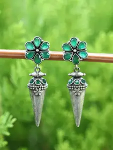 Sangria SGerman Silver Plated Emerald Studded Drop Earrings