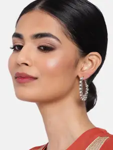 Sangria Silver-Plated Artificial Beaded Circular Shaped Hoop Earrings