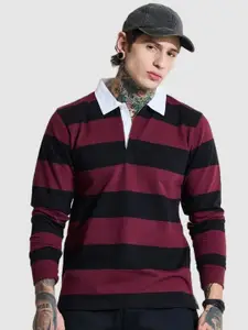 Snitch Men Striped Polo Collar Cotton T-shirt