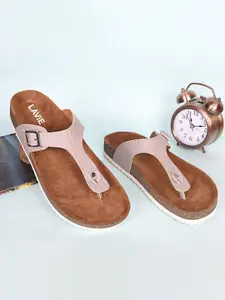 Lavie Women Open Toe T-Strap Flats with Buckles