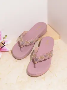 Inc 5 Women Embellished T-Strap Flats