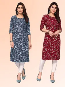KETAKI FASHION Selection Of  2 Floral Printed Round Neck Straight Kurtas
