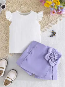 INCLUD Girls Round Neck Top With Skorts